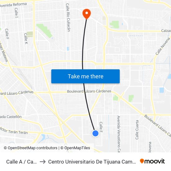 Calle A / Calle 81 to Centro Universitario De Tijuana Campus Mexicali map