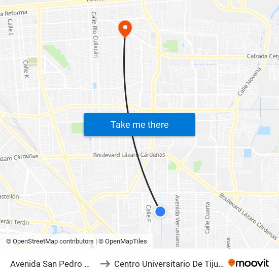 Avenida San Pedro Mezquital / Calle J to Centro Universitario De Tijuana Campus Mexicali map