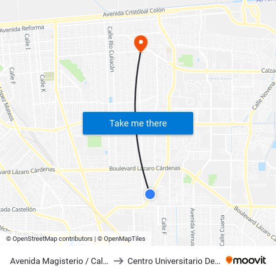 Avenida Magisterio / Calzada Manuel Gómez Morín to Centro Universitario De Tijuana Campus Mexicali map