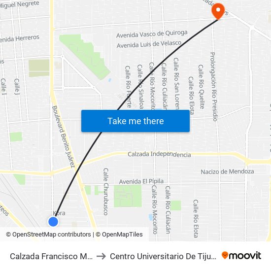Calzada Francisco Montejano / María to Centro Universitario De Tijuana Campus Mexicali map