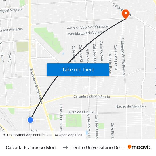 Calzada Francisco Montejano / Jesús Solórzano to Centro Universitario De Tijuana Campus Mexicali map