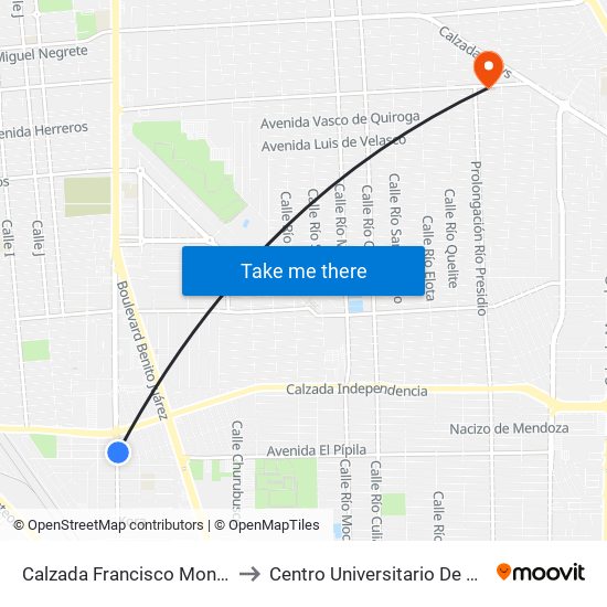 Calzada Francisco Montejano / Coaxamalucan to Centro Universitario De Tijuana Campus Mexicali map