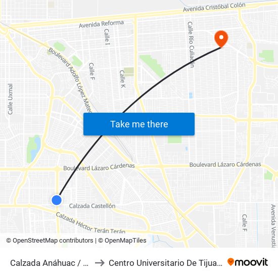 Calzada Anáhuac / Ángel Vásquez to Centro Universitario De Tijuana Campus Mexicali map