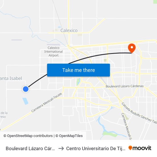 Boulevard Lázaro Cárdenas / San Ramón to Centro Universitario De Tijuana Campus Mexicali map