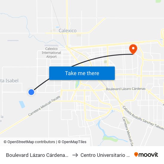 Boulevard Lázaro Cárdenas / Calzada Juan Bautista De Anza to Centro Universitario De Tijuana Campus Mexicali map