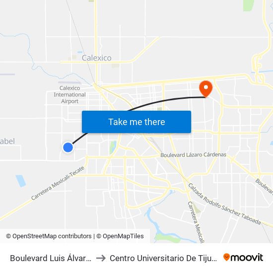 Boulevard Luis Álvarez / Arquitectos to Centro Universitario De Tijuana Campus Mexicali map