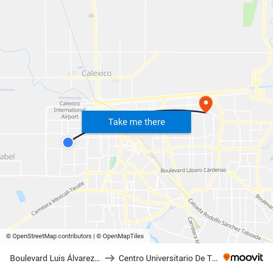 Boulevard Luis Álvarez / Avenida Revolución to Centro Universitario De Tijuana Campus Mexicali map