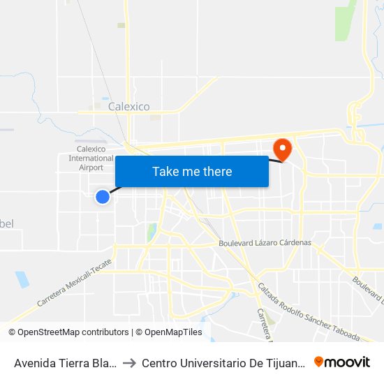 Avenida Tierra Blanca / Rocha to Centro Universitario De Tijuana Campus Mexicali map