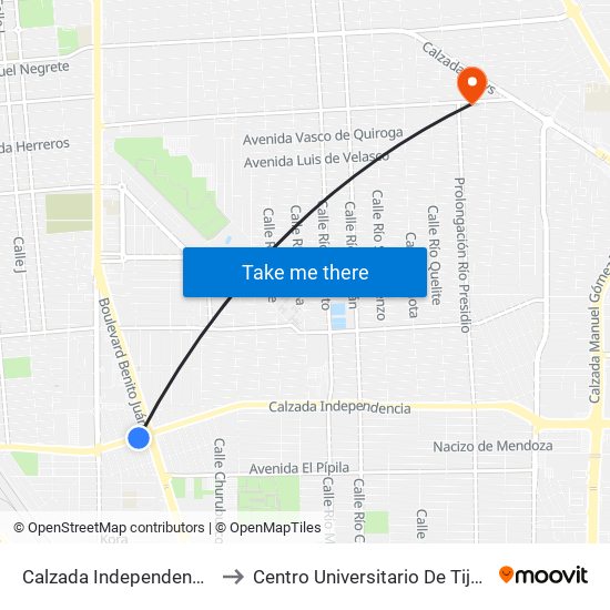 Calzada Independencia / Josefina Haro to Centro Universitario De Tijuana Campus Mexicali map