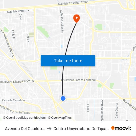 Avenida Del Cabildo / 18 De Marzo to Centro Universitario De Tijuana Campus Mexicali map