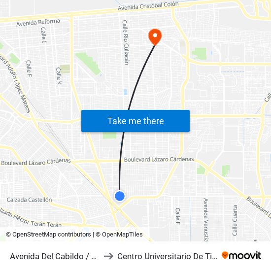 Avenida Del Cabildo / Gobernador González to Centro Universitario De Tijuana Campus Mexicali map
