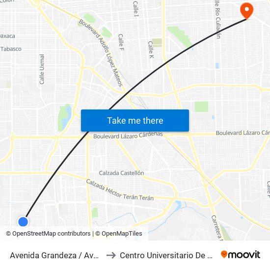 Avenida Grandeza / Avenida Fuente De Etiopía to Centro Universitario De Tijuana Campus Mexicali map