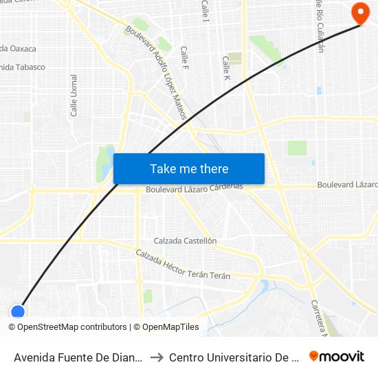 Avenida Fuente De Diana / Fuente De La Alegría to Centro Universitario De Tijuana Campus Mexicali map