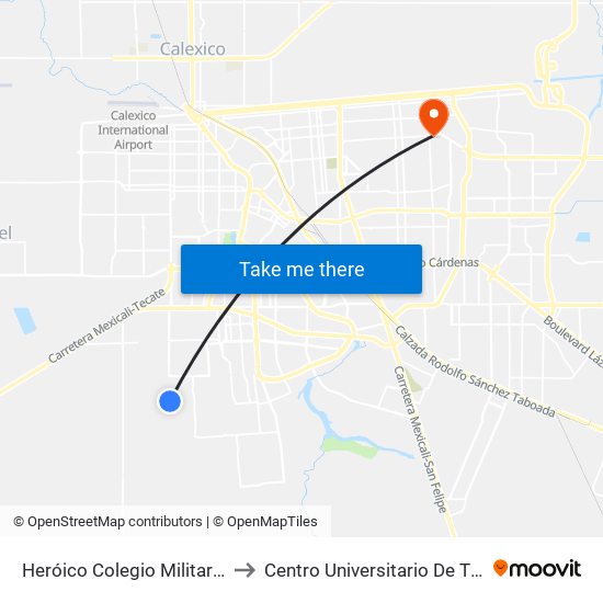 Heróico Colegio Militar / Hacienda Caracheo to Centro Universitario De Tijuana Campus Mexicali map