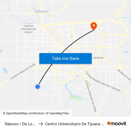 Raboso / De Los Portales to Centro Universitario De Tijuana Campus Mexicali map