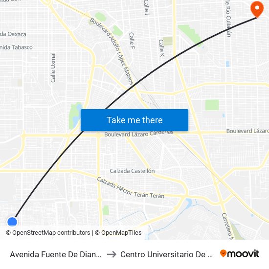 Avenida Fuente De Diana / Fuente De La Alegría to Centro Universitario De Tijuana Campus Mexicali map