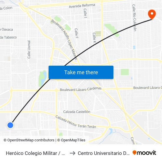 Heróico Colegio Militar / General Manuel De Mier Y Terán to Centro Universitario De Tijuana Campus Mexicali map