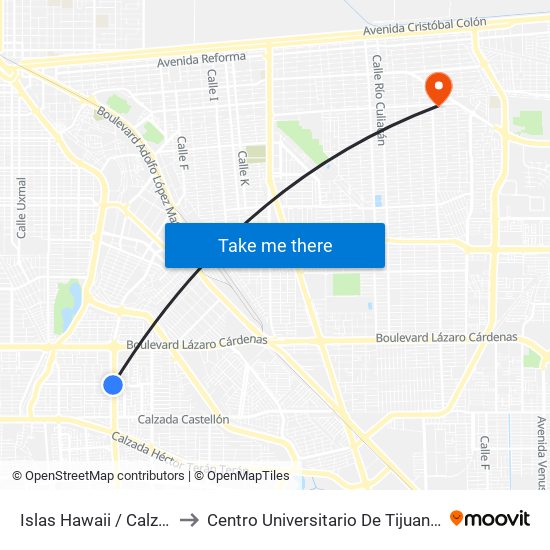 Islas Hawaii / Calzada Anáhuac to Centro Universitario De Tijuana Campus Mexicali map