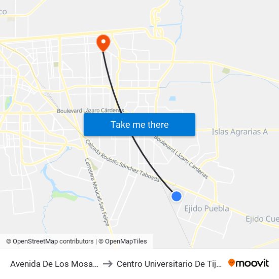 Avenida De Los Mosaicos / De Conchas to Centro Universitario De Tijuana Campus Mexicali map