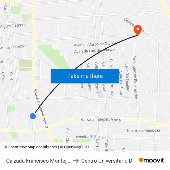 Calzada Francisco Montejano / Avenida Gabriel Mancera to Centro Universitario De Tijuana Campus Mexicali map