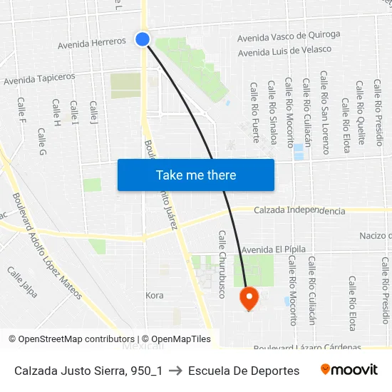 Calzada Justo Sierra, 950_1 to Escuela De Deportes map