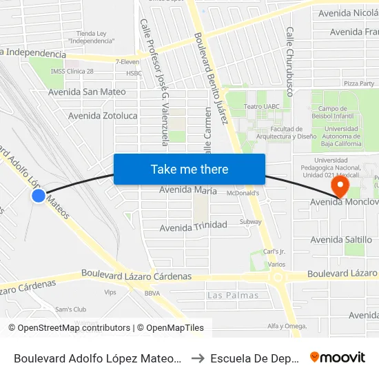 Boulevard Adolfo López Mateos, 1860 to Escuela De Deportes map