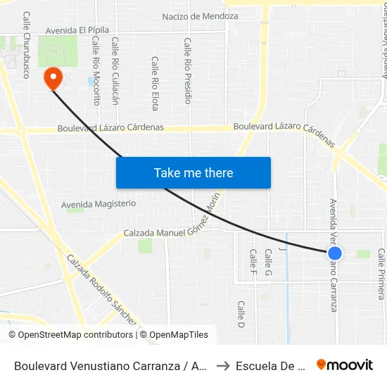 Boulevard Venustiano Carranza / Avenida Río Mizantla to Escuela De Deportes map