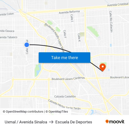 Uxmal / Avenida Sinaloa to Escuela De Deportes map