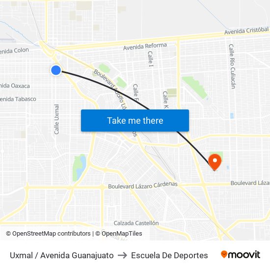 Uxmal / Avenida Guanajuato to Escuela De Deportes map