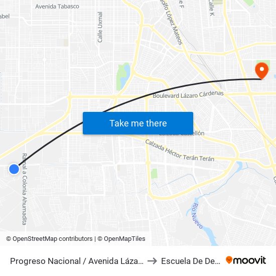 Progreso Nacional / Avenida Lázaro Cárdenas to Escuela De Deportes map