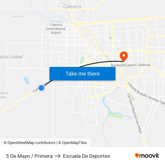 5 De Mayo / Primera to Escuela De Deportes map