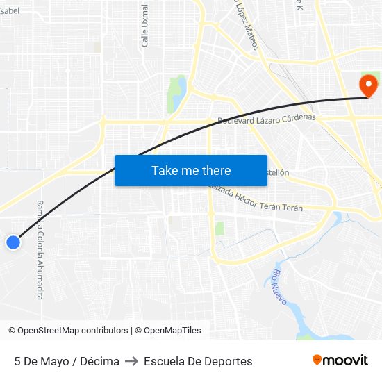 5 De Mayo / Décima to Escuela De Deportes map