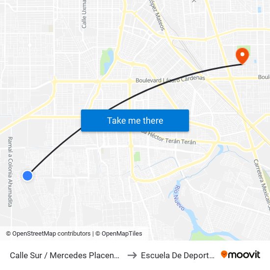 Calle Sur / Mercedes Placencia to Escuela De Deportes map