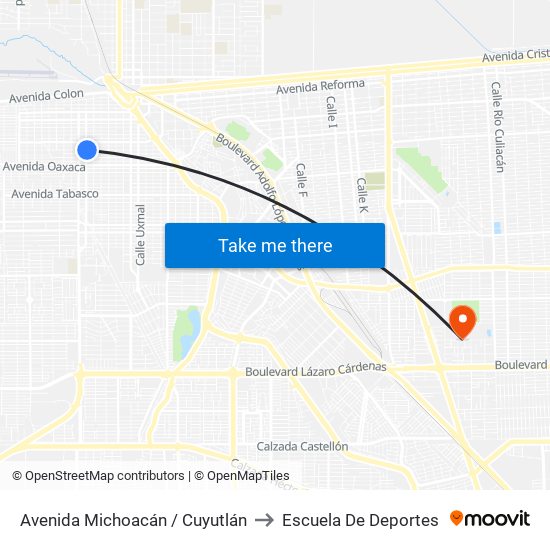 Avenida Michoacán / Cuyutlán to Escuela De Deportes map