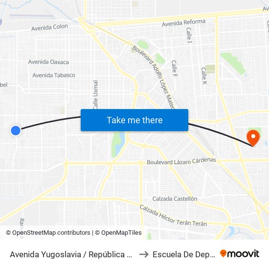 Avenida Yugoslavia / República Mexicana to Escuela De Deportes map