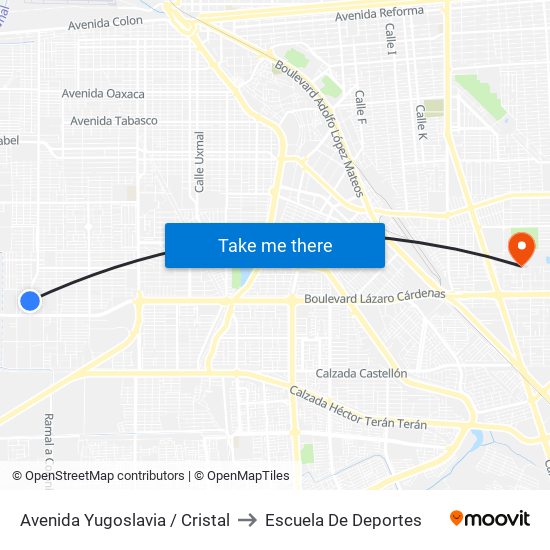 Avenida Yugoslavia / Cristal to Escuela De Deportes map