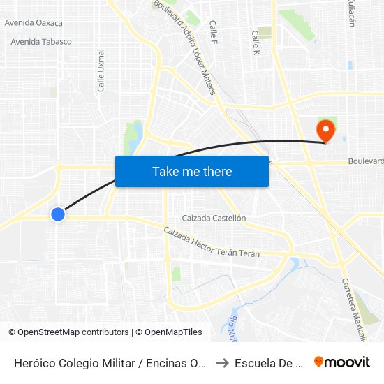 Heróico Colegio Militar / Encinas Oeste O Encinas Este to Escuela De Deportes map