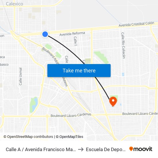 Calle A / Avenida Francisco Madero to Escuela De Deportes map