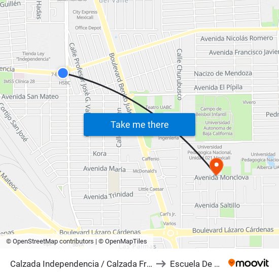 Calzada Independencia / Calzada Francisco Montejano to Escuela De Deportes map