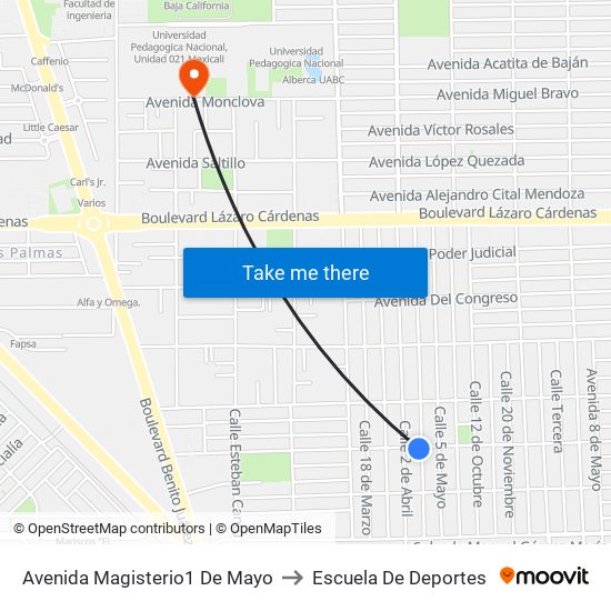 Avenida Magisterio1 De Mayo to Escuela De Deportes map