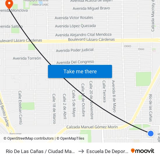 Río De Las Cañas / Ciudad Madero to Escuela De Deportes map