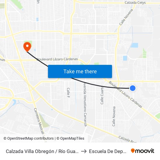 Calzada Villa Obregón / Río Guadalupe to Escuela De Deportes map