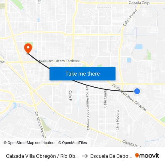 Calzada Villa Obregón / Río Obregón to Escuela De Deportes map