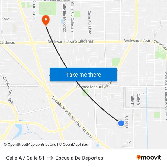 Calle A / Calle 81 to Escuela De Deportes map