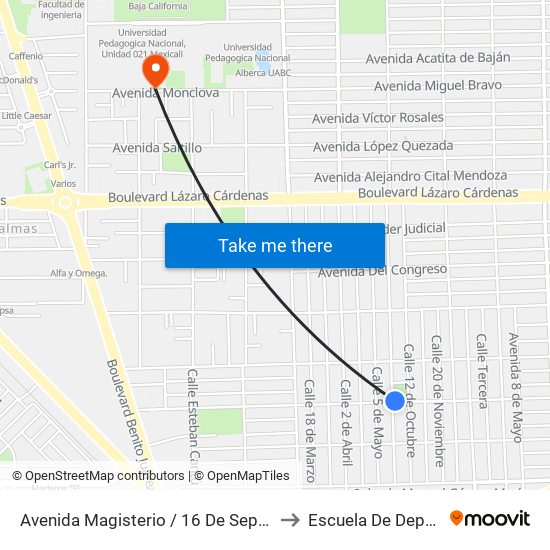 Avenida Magisterio / 16 De Septiembre to Escuela De Deportes map