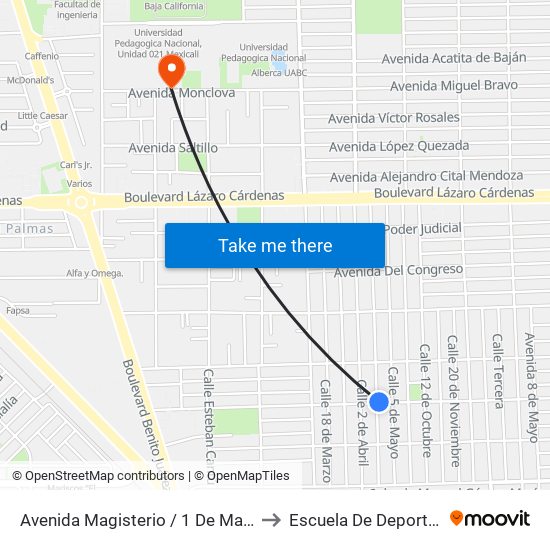 Avenida Magisterio / 1 De Mayo to Escuela De Deportes map