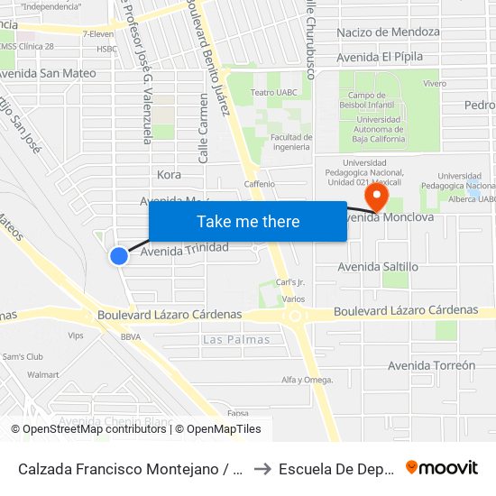 Calzada Francisco Montejano / Trinidad to Escuela De Deportes map