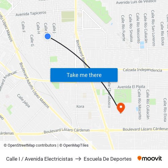 Calle I / Avenida Electricistas to Escuela De Deportes map