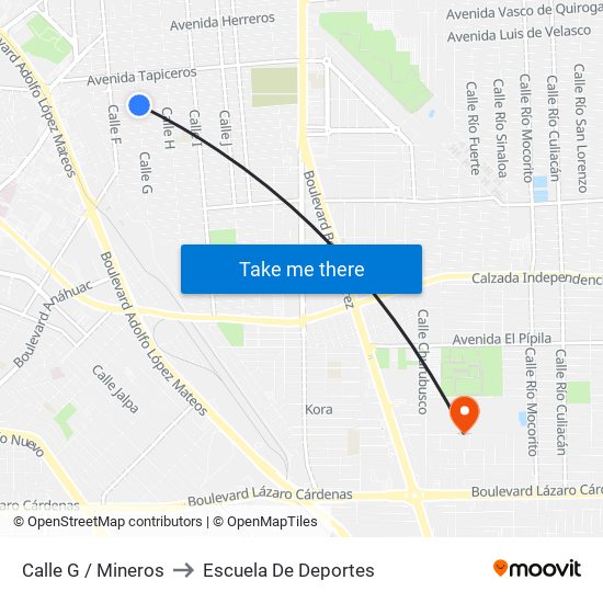 Calle G / Mineros to Escuela De Deportes map