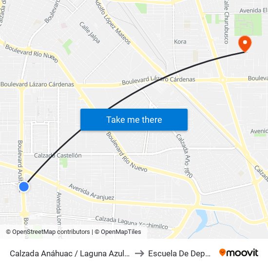 Calzada Anáhuac / Laguna Azul Oeste to Escuela De Deportes map